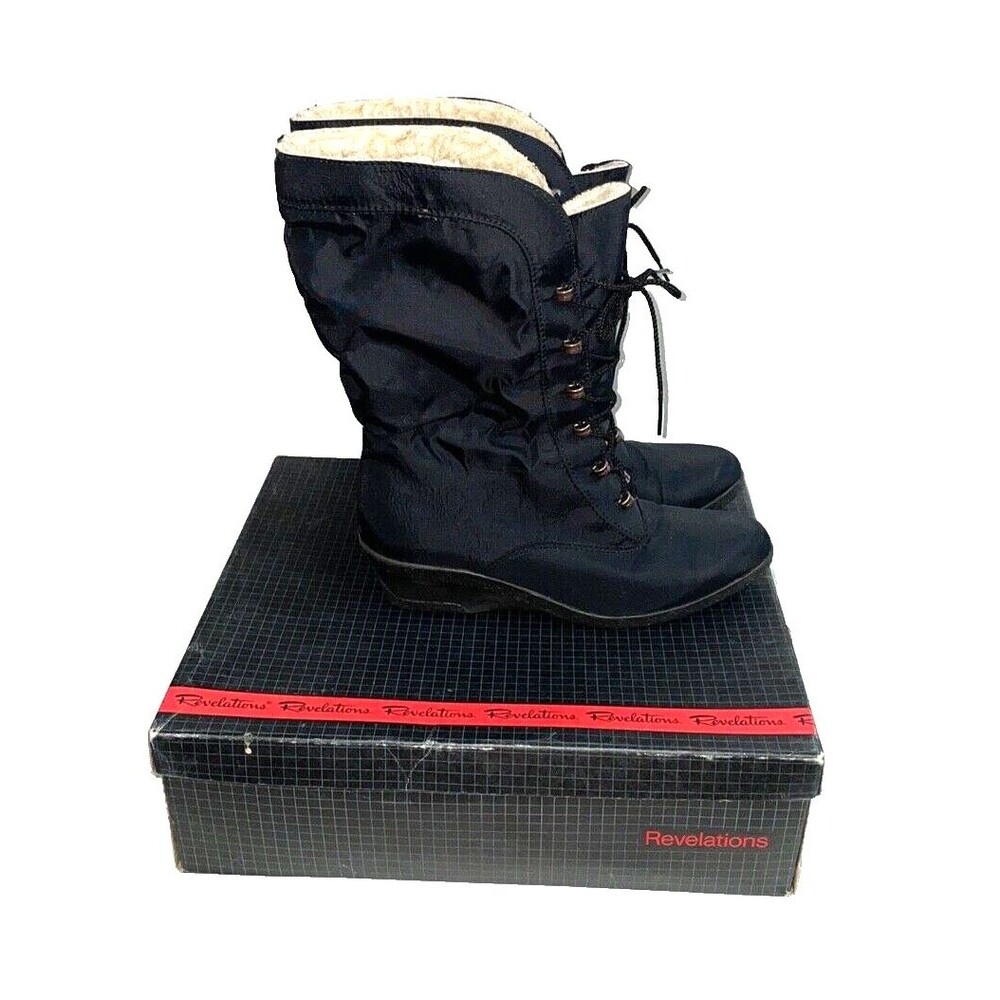 Revelations Vintage Women’s Winter Boots size 6.5N Black Nylon Faux Fur Lining